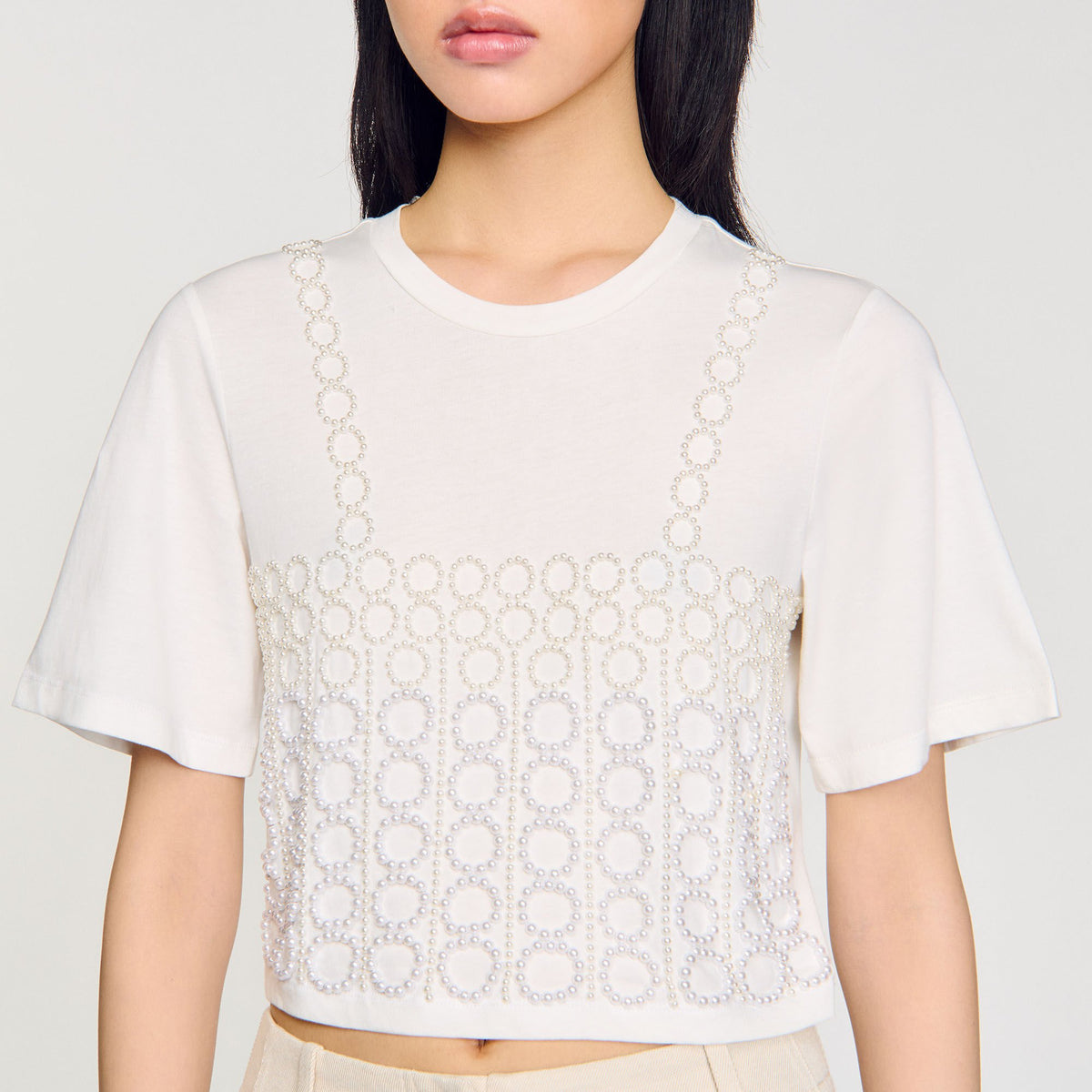 Beaded cropped T-shirt | Sandro