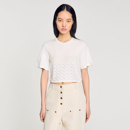 Beaded cropped T-shirt | Sandro