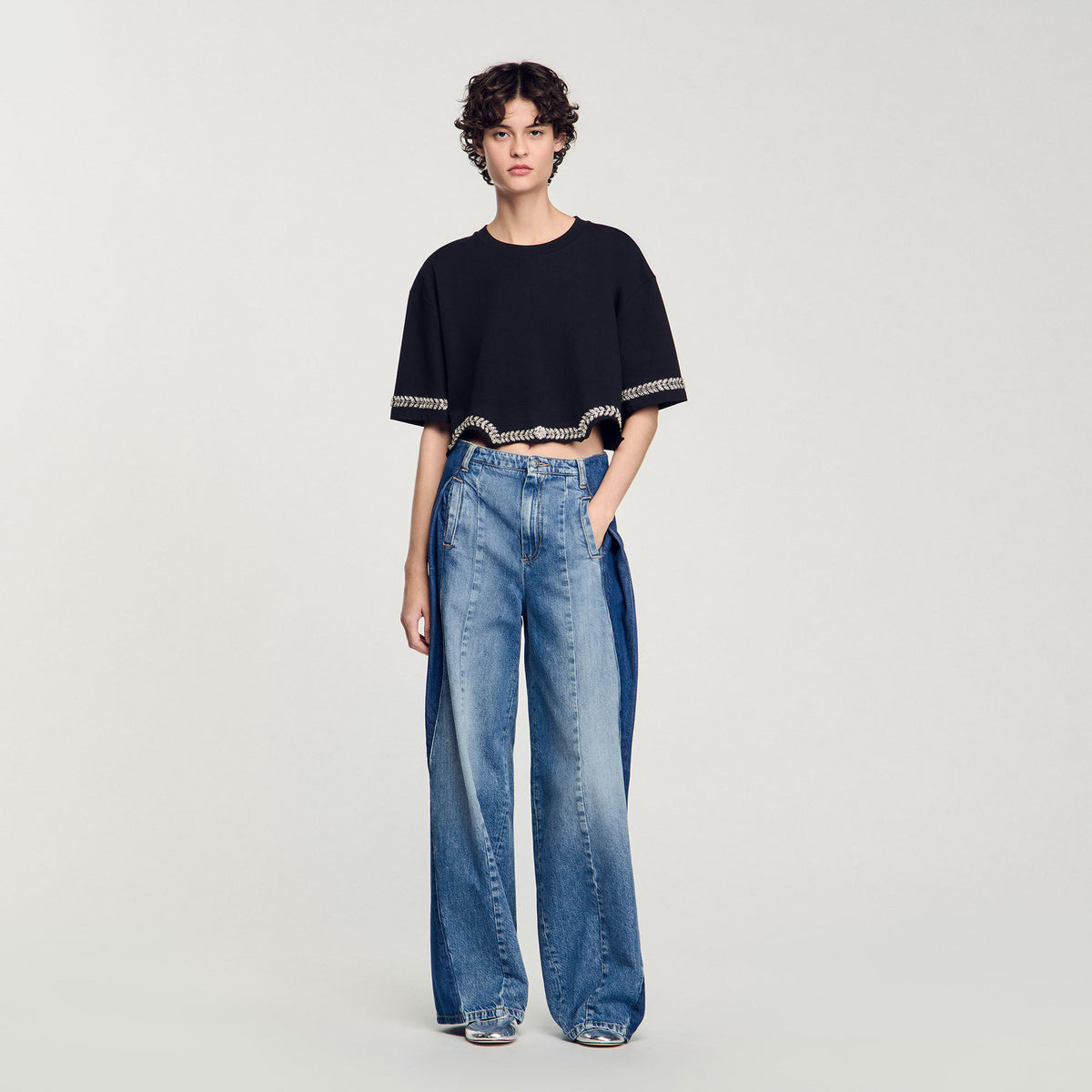 Rhinestone cropped T-shirt | Sandro