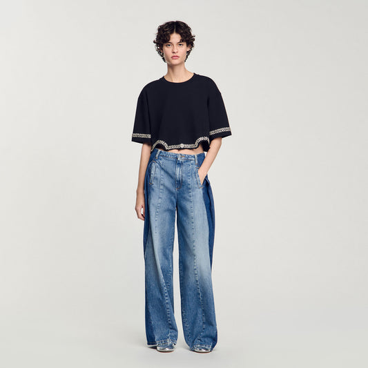 Rhinestone cropped T-shirt | Sandro