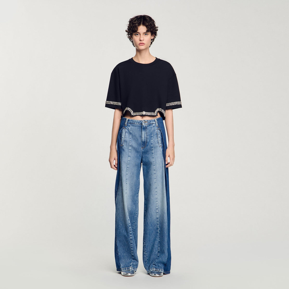 Rhinestone cropped T-shirt | Sandro