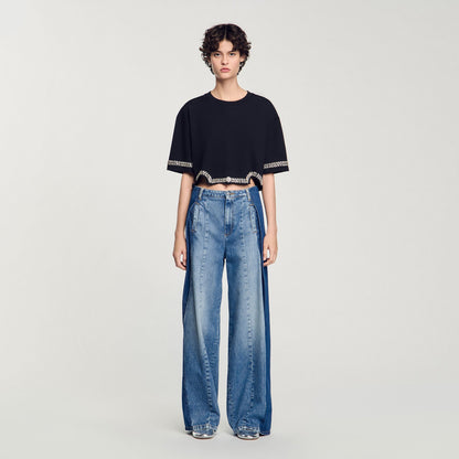 Rhinestone cropped T-shirt | Sandro