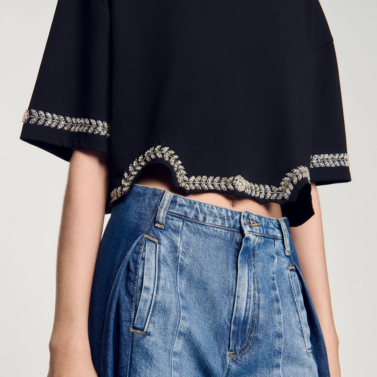 Rhinestone cropped T-shirt | Sandro