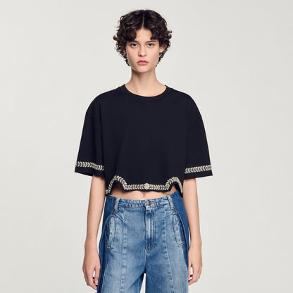 Rhinestone cropped T-shirt | Sandro