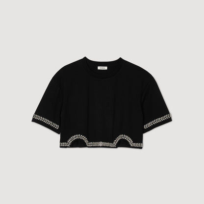 Rhinestone cropped T-shirt | Sandro