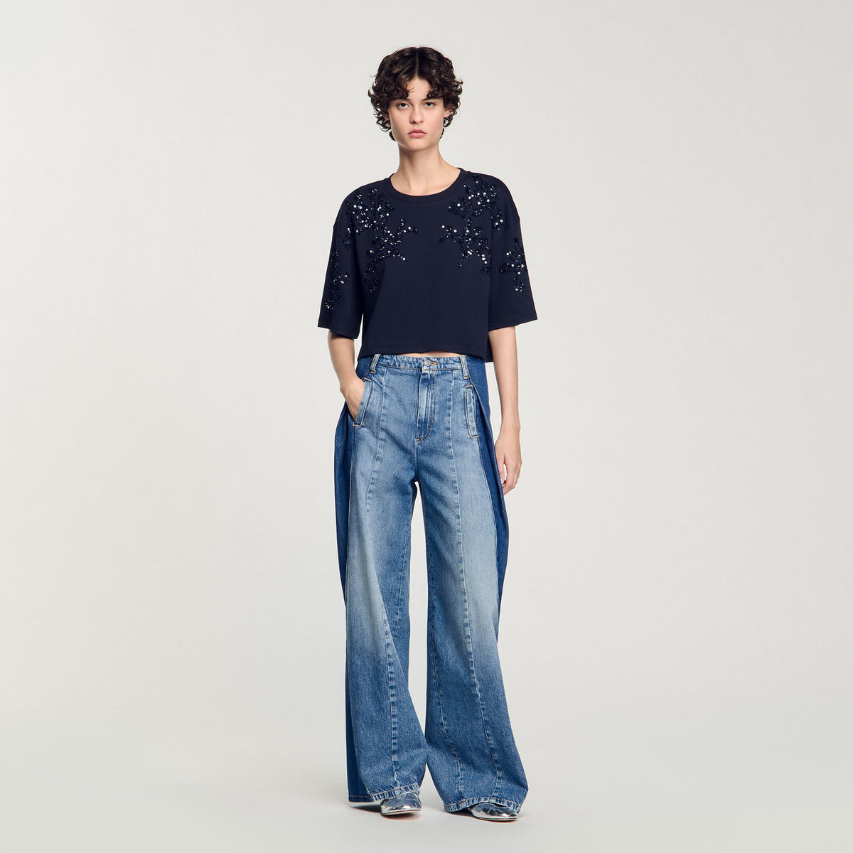 T-shirt with beaded details | Sandro