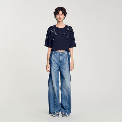 T-shirt with beaded details | Sandro