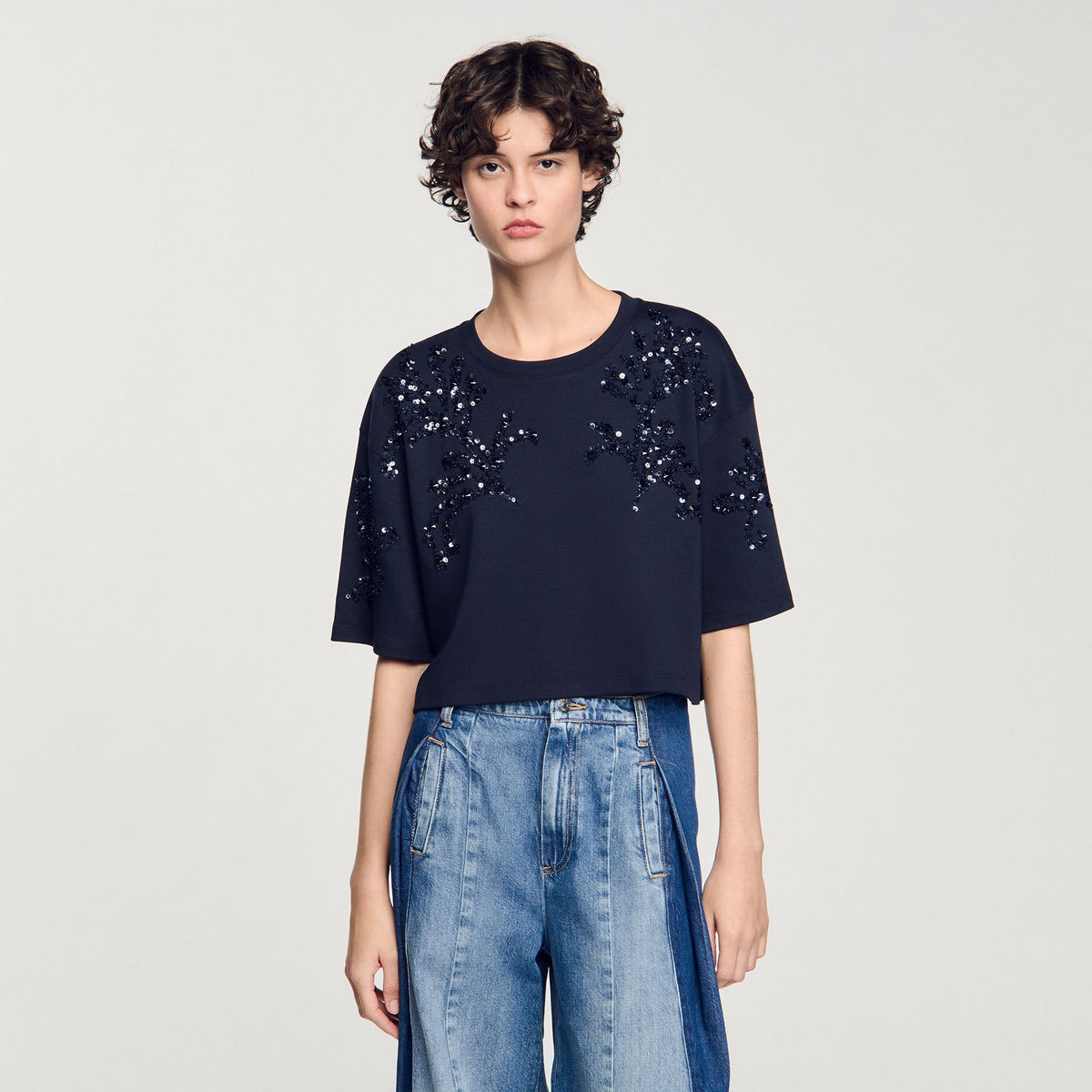 T-shirt with beaded details | Sandro