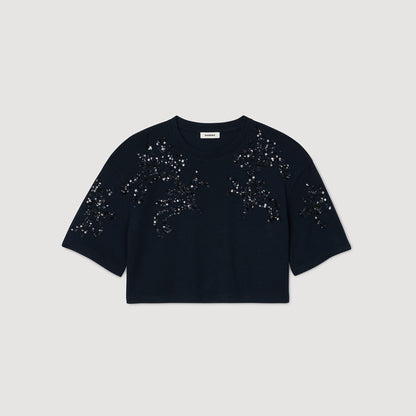 T-shirt with beaded details | Sandro