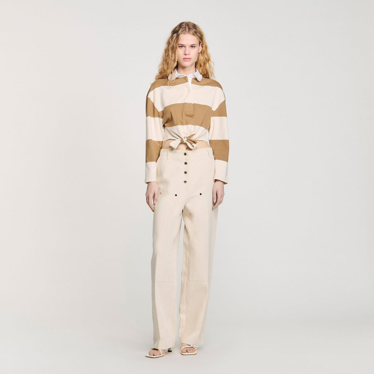 Striped polo-neck T-shirt | Sandro