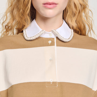 Striped polo-neck T-shirt | Sandro