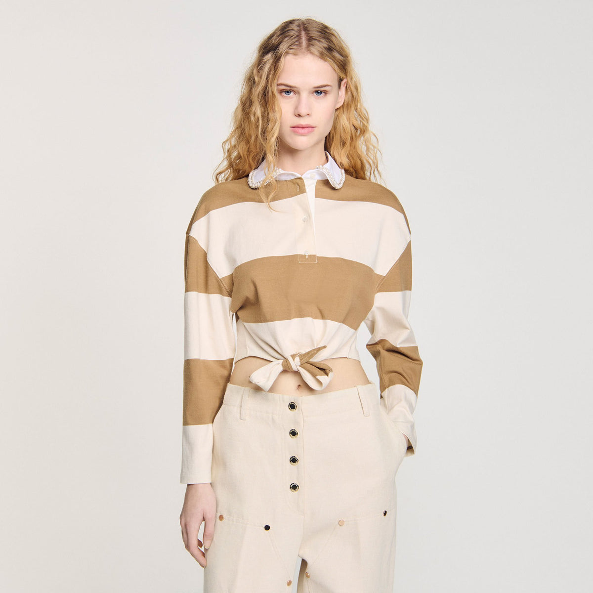 Striped polo-neck T-shirt | Sandro