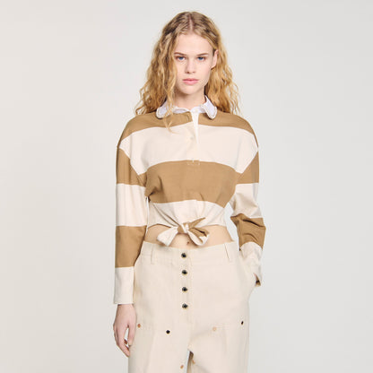 Striped polo-neck T-shirt | Sandro