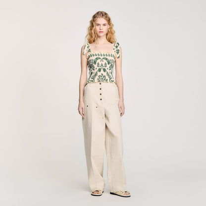 Floral motif smocked top | Sandro