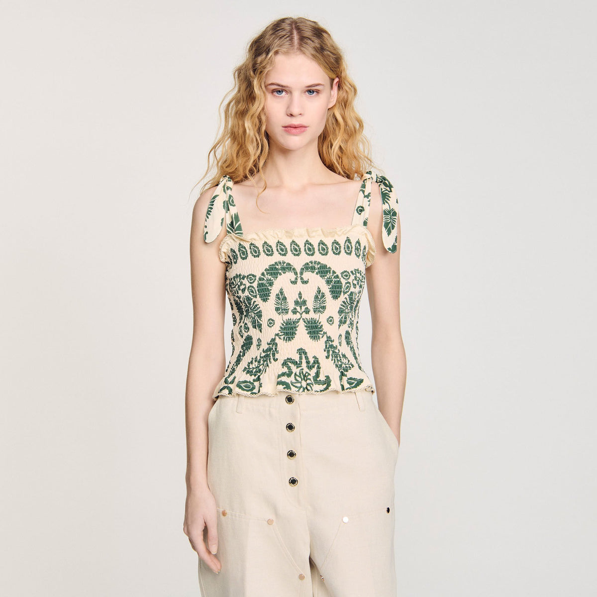 Floral motif smocked top | Sandro