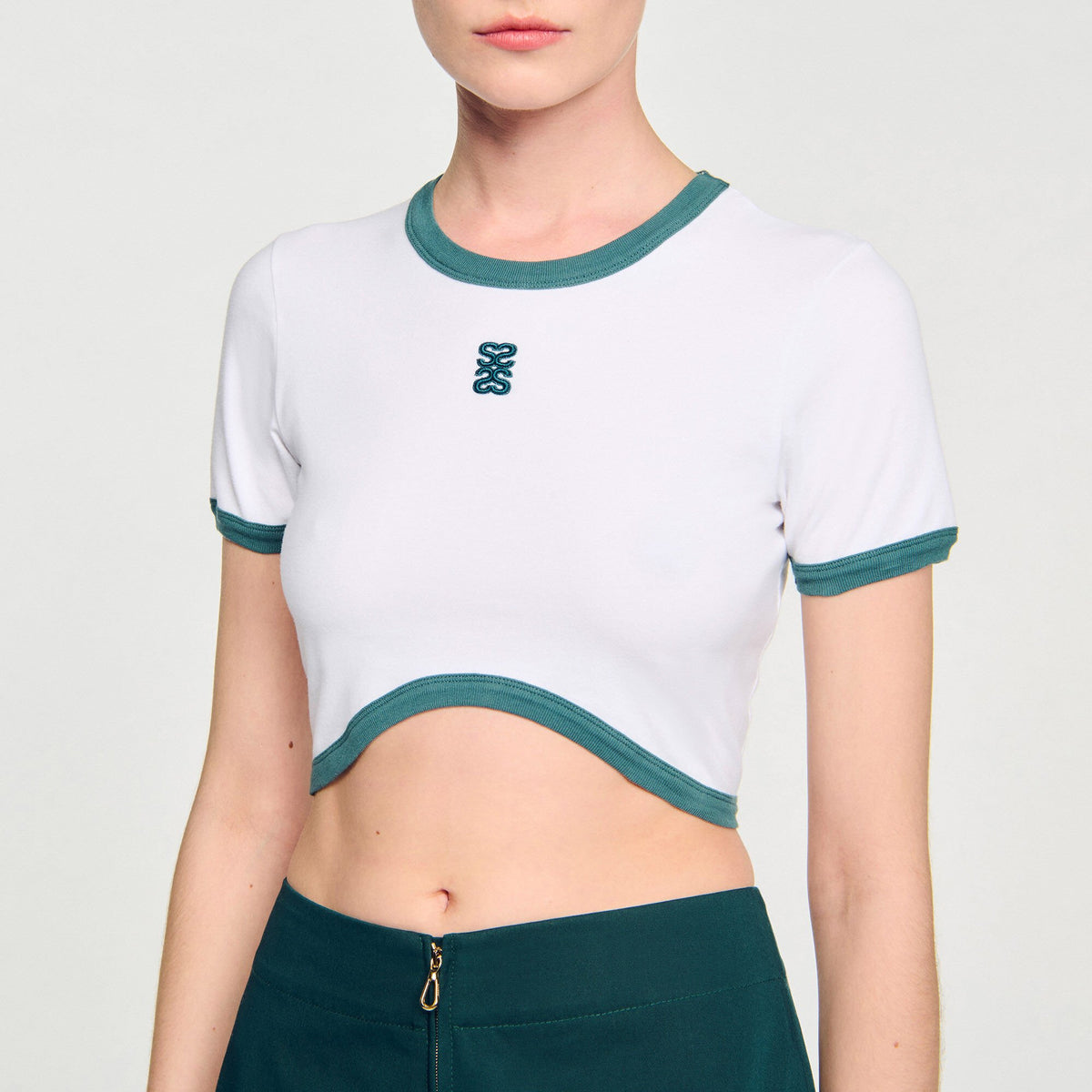 Two-tone cropped T-shirt | Sandro