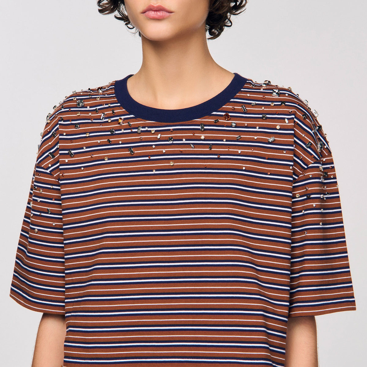 Striped rhinestone T-shirt | Sandro