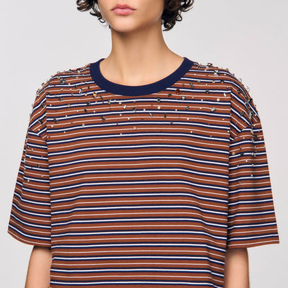 Striped rhinestone T-shirt | Sandro