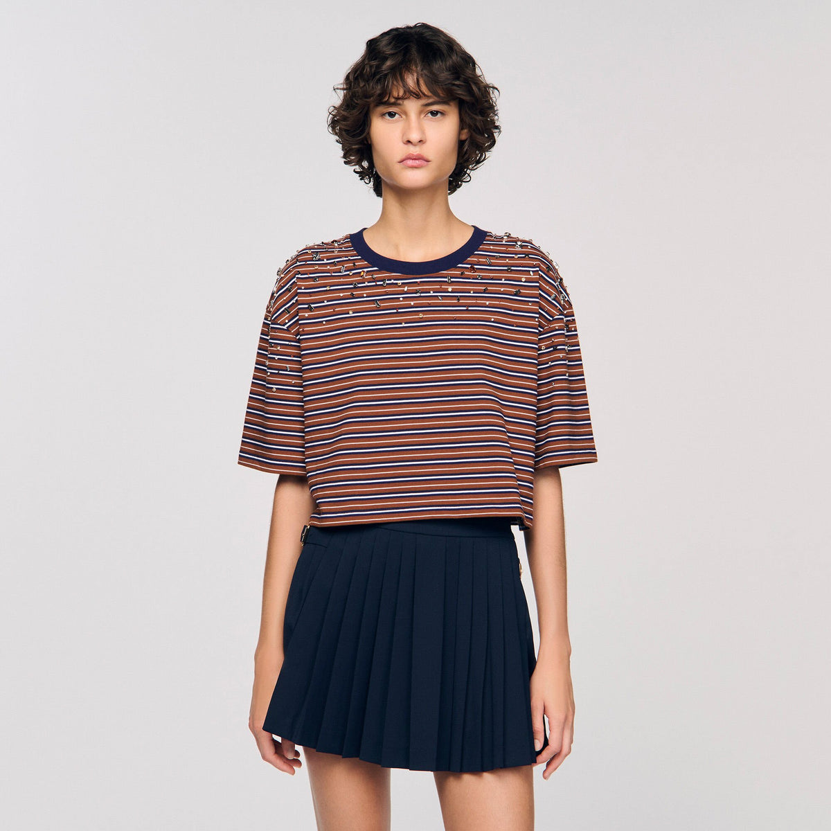 Striped rhinestone T-shirt | Sandro