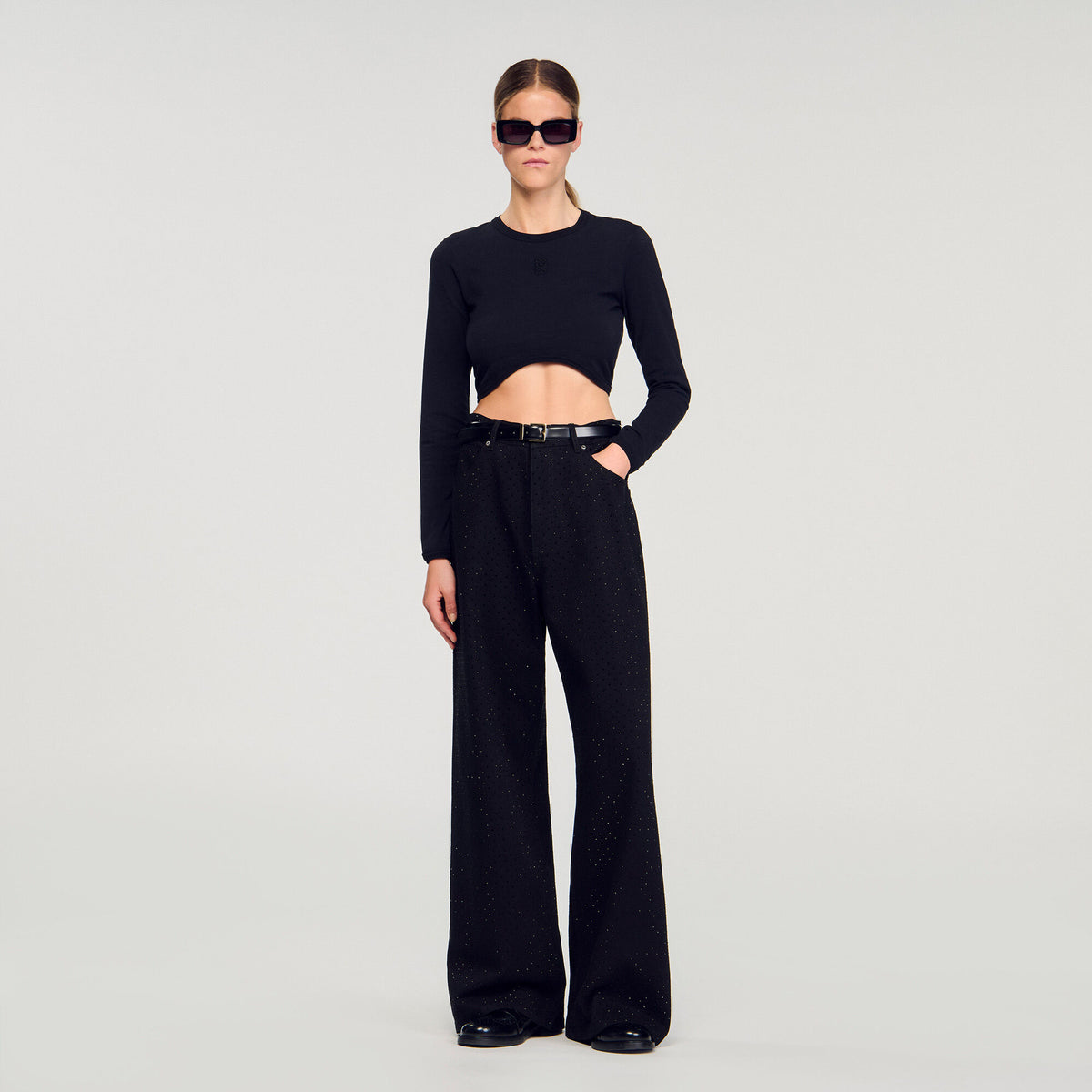 Cropped embroidered T-shirt | Sandro