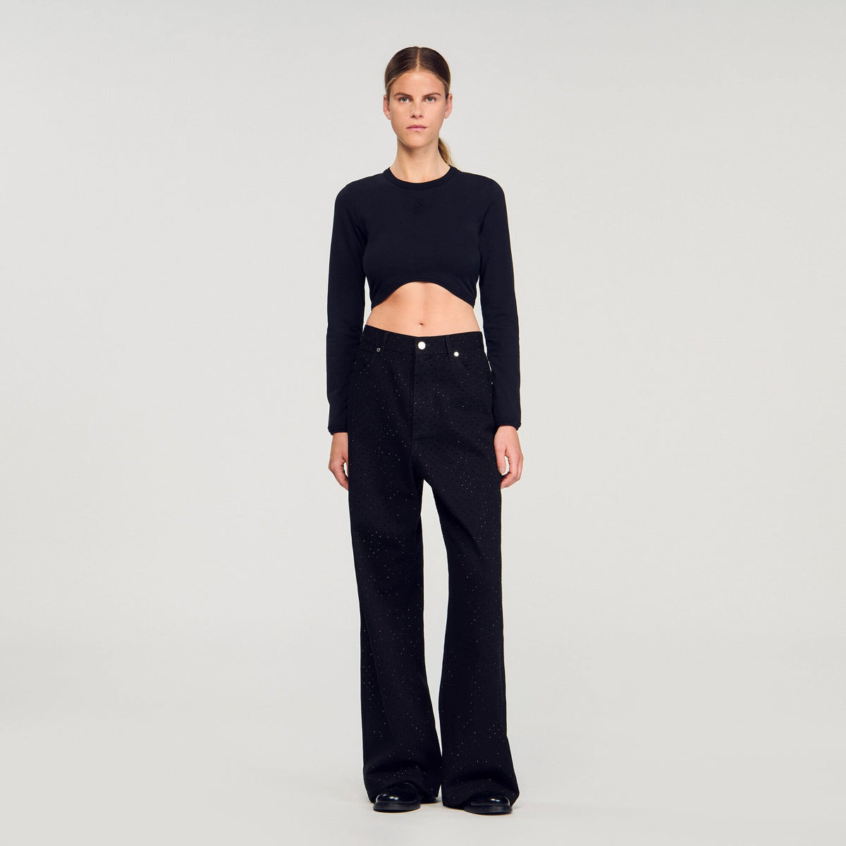 Cropped embroidered T-shirt | Sandro