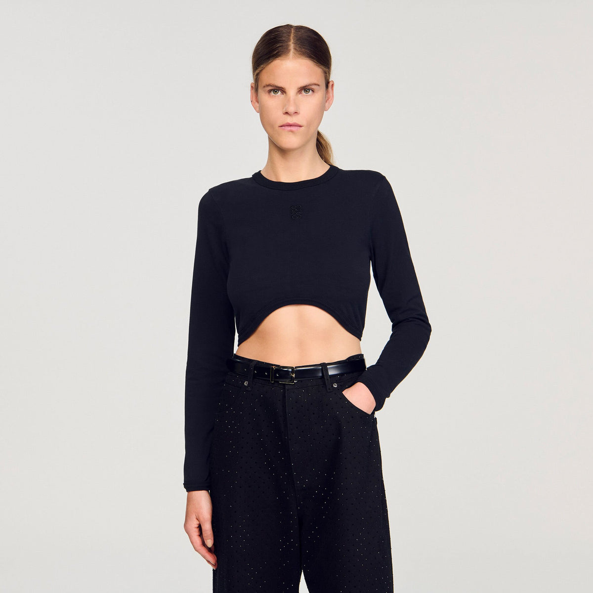 Cropped embroidered T-shirt | Sandro