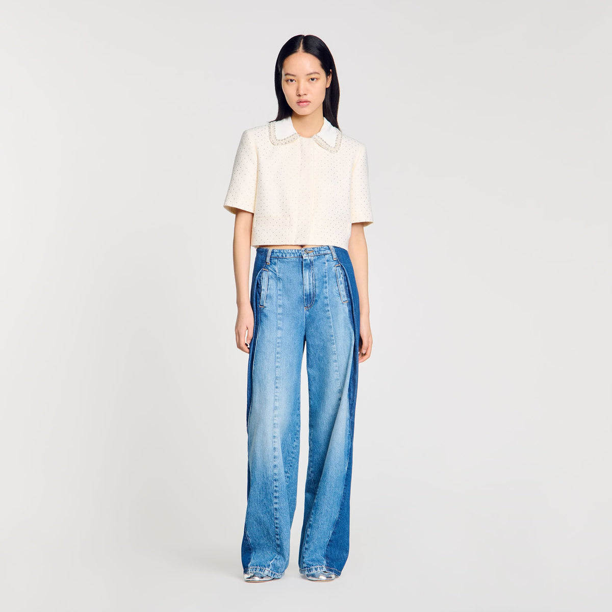 Short-sleeved rhinestone jacket | Sandro