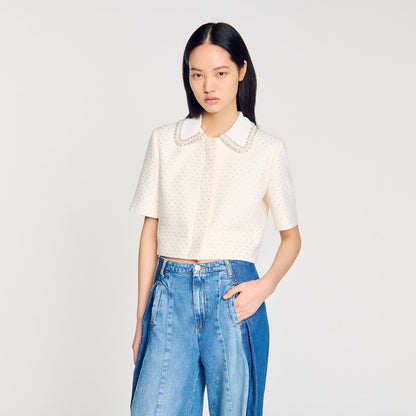 Short-sleeved rhinestone jacket | Sandro
