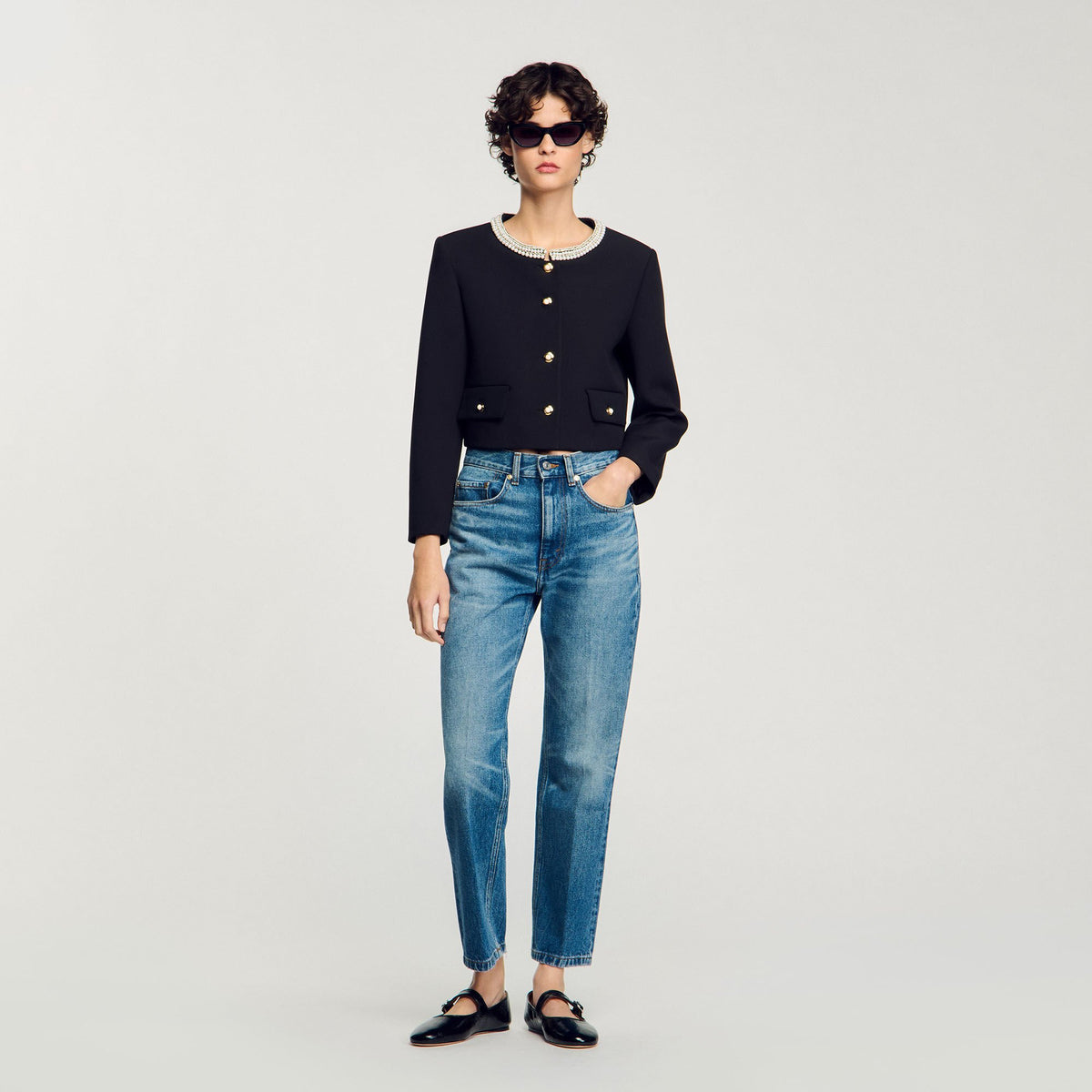 Jacket with beaded collar | Sandro