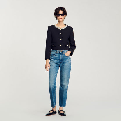 Jacket with beaded collar | Sandro