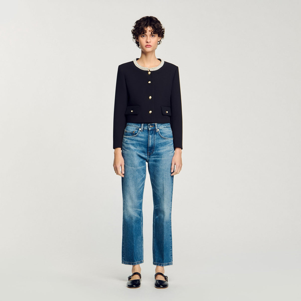 Jacket with beaded collar | Sandro