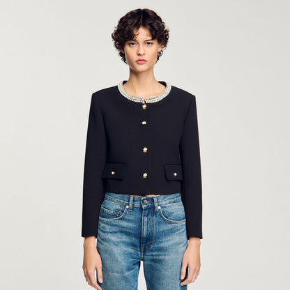 Jacket with beaded collar | Sandro
