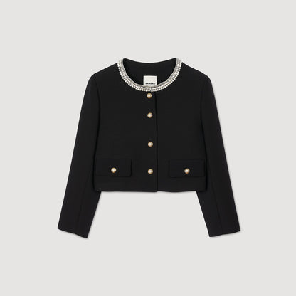 Jacket with beaded collar | Sandro