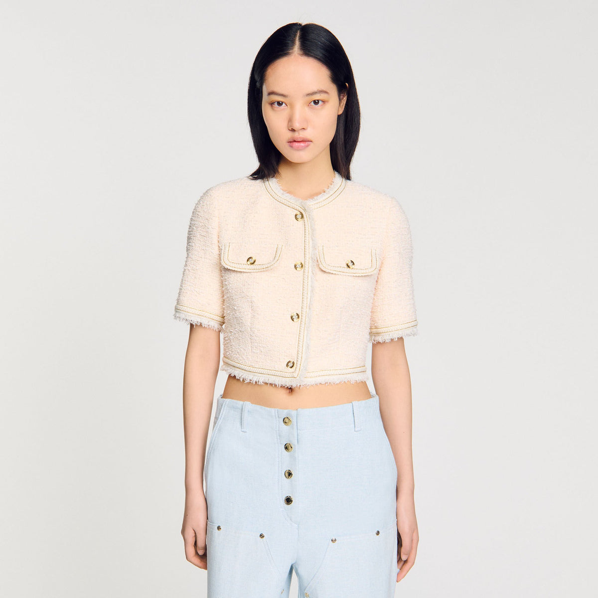 Short-sleeved tweed jacket | Sandro