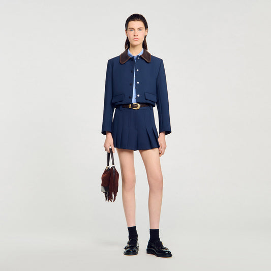 Cropped jacket with leather collar | Sandro