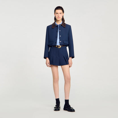 Cropped jacket with leather collar | Sandro
