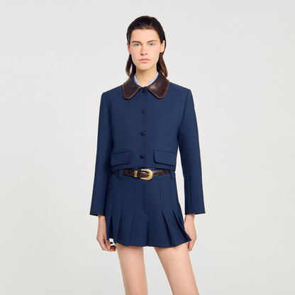 Cropped jacket with leather collar | Sandro
