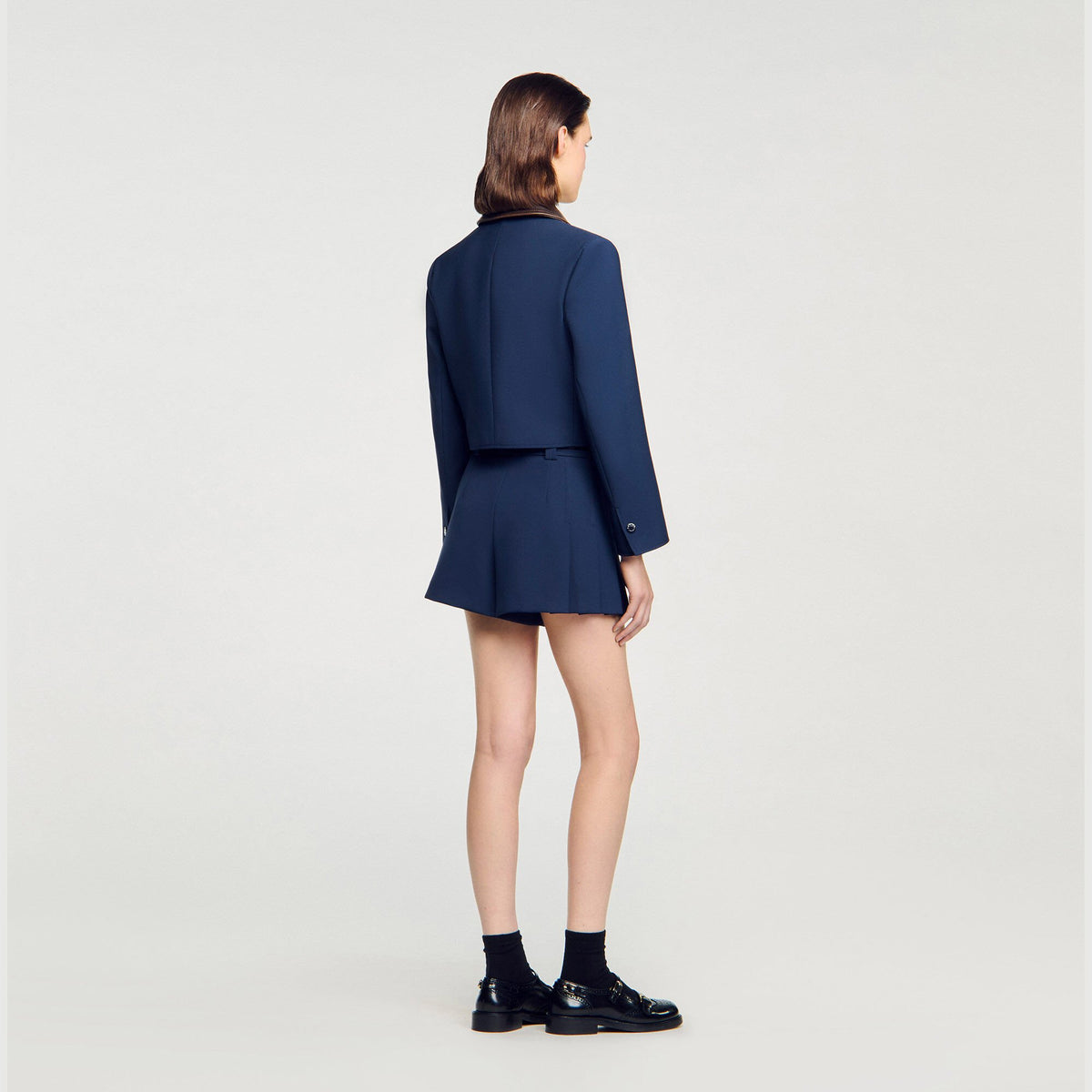 Cropped jacket with leather collar | Sandro