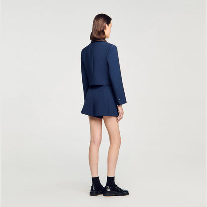Cropped jacket with leather collar | Sandro