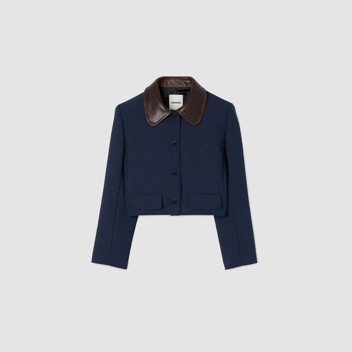 Cropped jacket with leather collar | Sandro