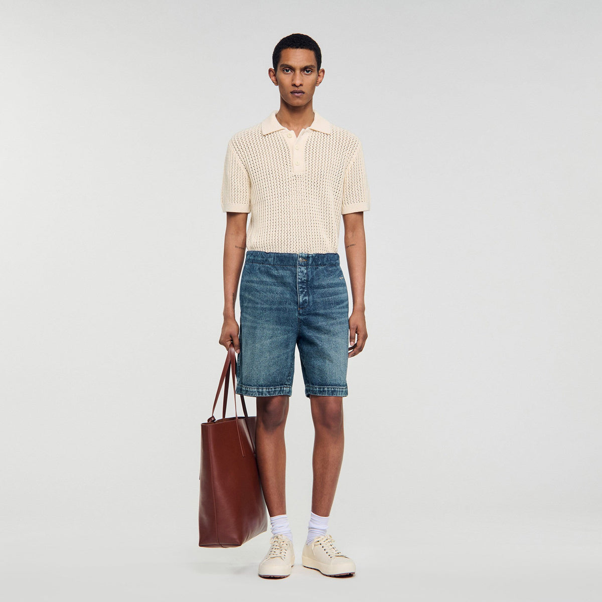 Elasticated denim shorts | Sandro