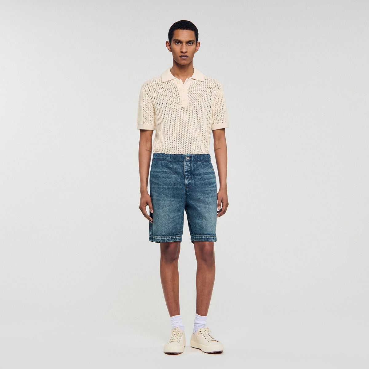 Elasticated denim shorts | Sandro