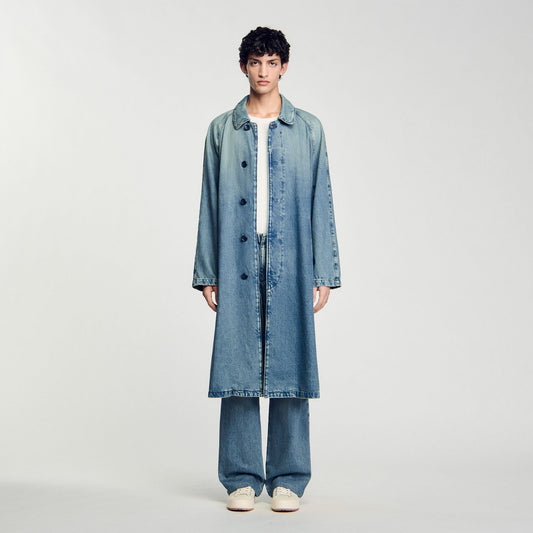 Long faded denim coat | Sandro