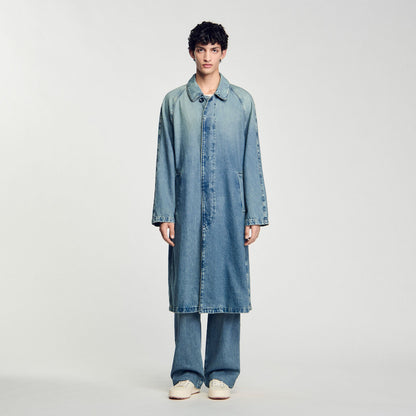 Long faded denim coat | Sandro