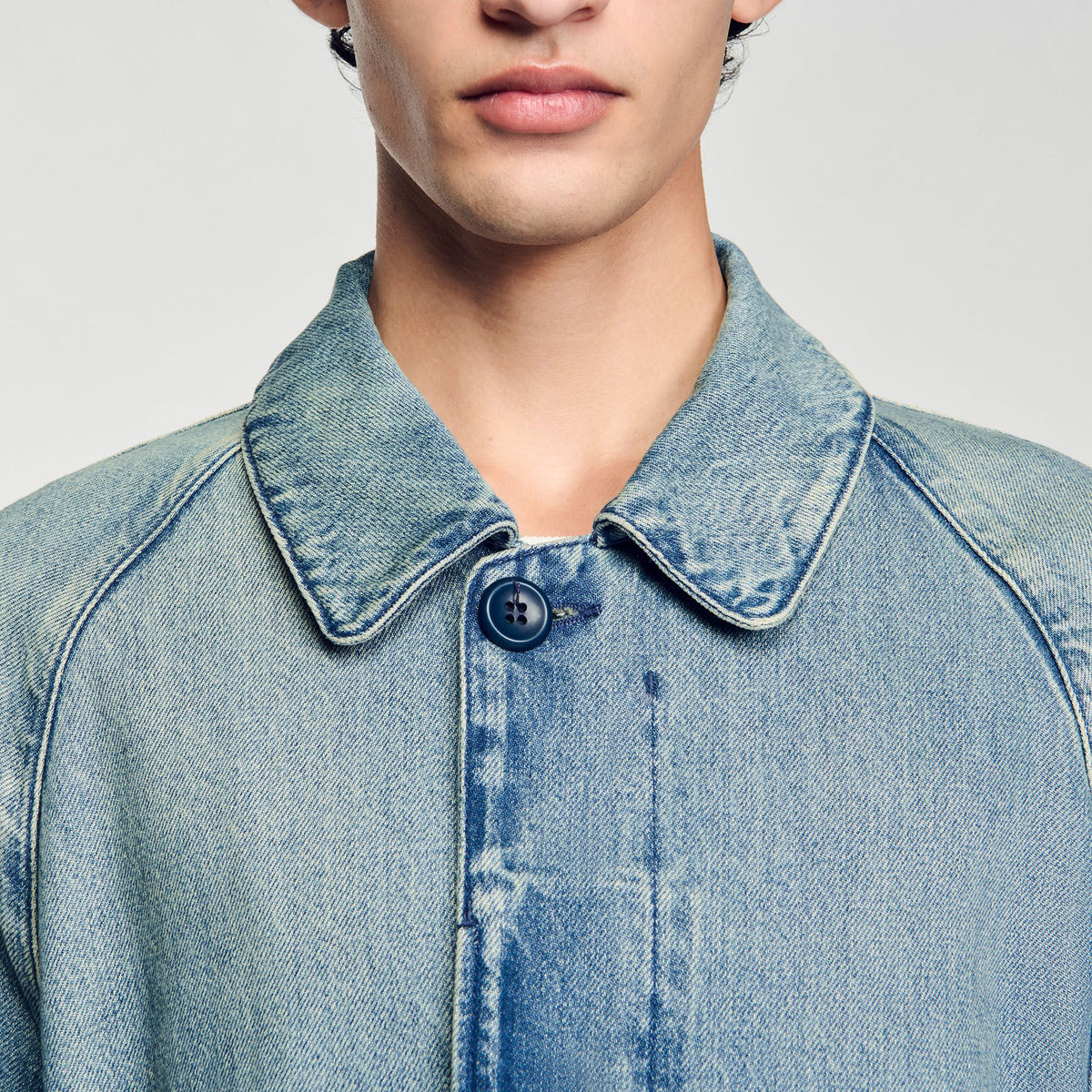 Long faded denim coat | Sandro