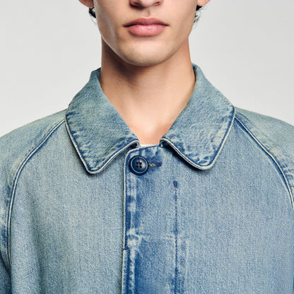 Long faded denim coat | Sandro