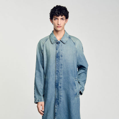 Long faded denim coat | Sandro
