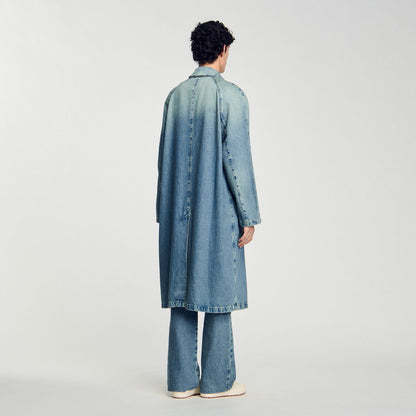 Long faded denim coat | Sandro