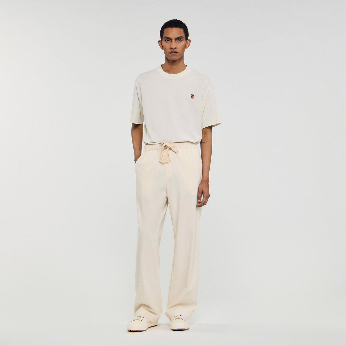 Wide-leg elasticated cotton trousers | Sandro