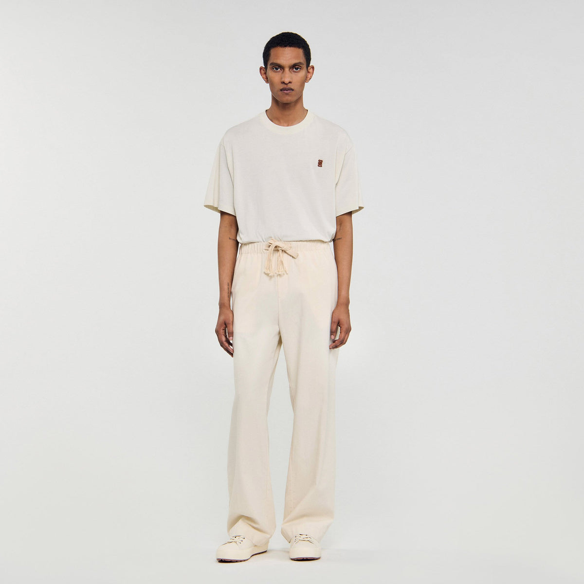 Wide-leg elasticated cotton trousers | Sandro